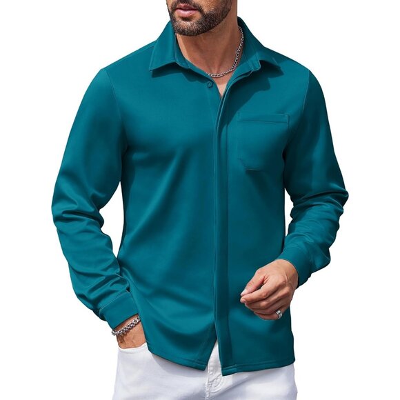 Lake Blue Men Long Sleeve Wrinkle Free Casual Button Down Untucked Dress Shirt - Picture 1 of 5